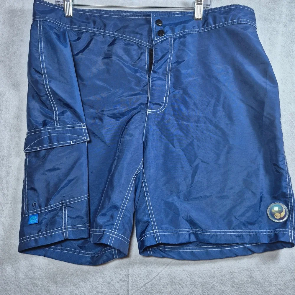 Vintage Nike VB Volleyball Board Shorts Mens Blue Nylon Cargo Swim Y2K 2000s